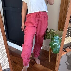 Nicole Miller New York 100% European Lien Cargo Jogger Pants. L